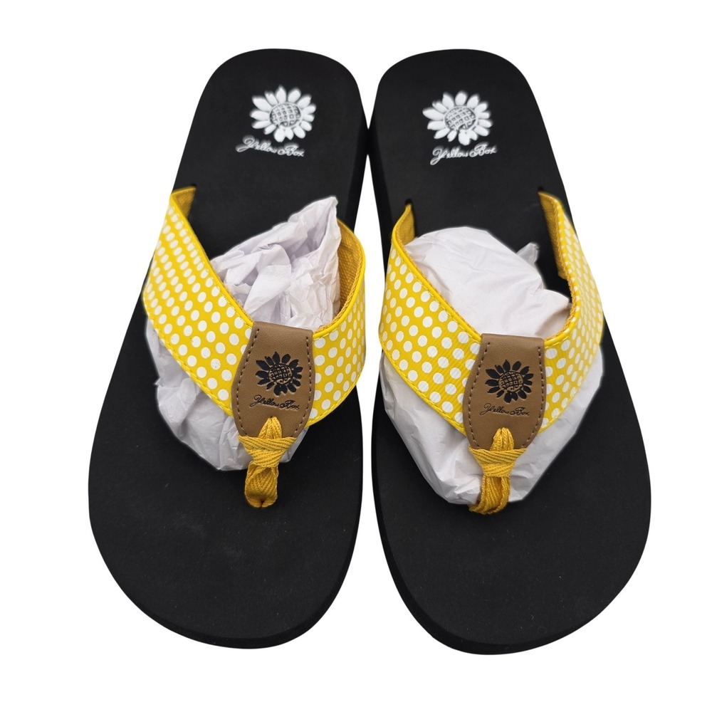 Yellow Box Shoes Womens 9.5 Yellow FROMY Thong Flip Flop Sandal Polka Dot Casual